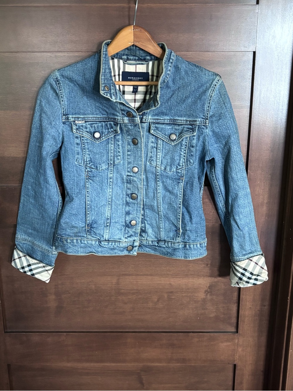 Burberry Blue Denim Jacket with Iconic Check Lining